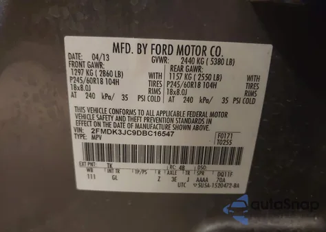 2013 Ford Edge Sel from USA, damaged, VIN 2FMDK3JC9DBC16547